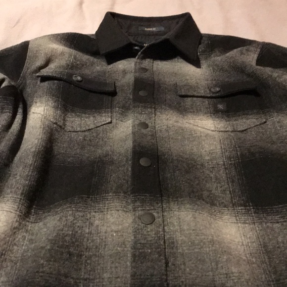 Roark Mens Small flannel shirt jacket. Charcoal, poly, wool, acrylic blend. - Picture 5 of 11
